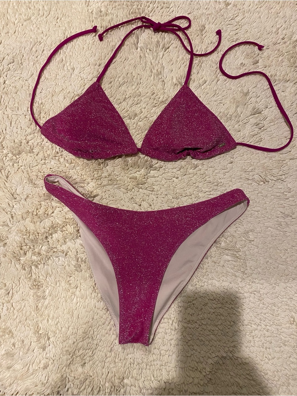 Women's Sparkle Magenta Triangle Bikini Set